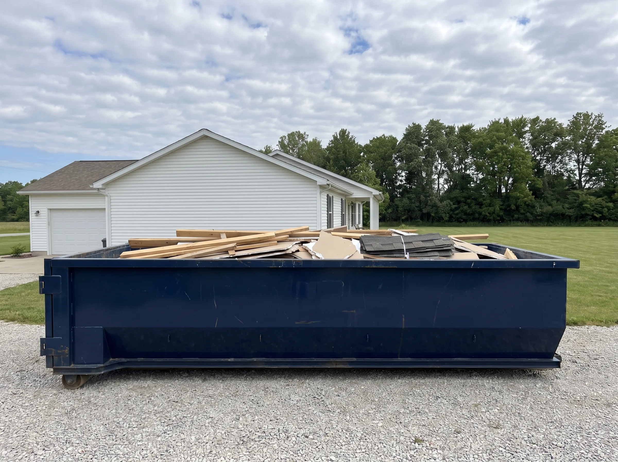 Roll-off dumpster being loaded in Foster County, ND